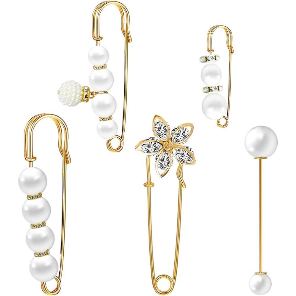 5 Classic Pearl Brooch Pins for Dresses, Sweaters, and Shawls - Gift-Ready
